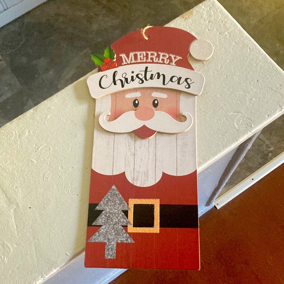 NWT Glittered Merry Christmas Santa Slatted Wooden Holiday Decoration Sign - Picture 10 of 10